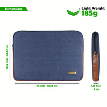 Laptop Sleeve Case Pouch for Men & Women | upto 15.6 Inch Laptop Compartment | Zipper Closure |Water Repellent PVC Coated Fabric (Blue & Tan) LS01