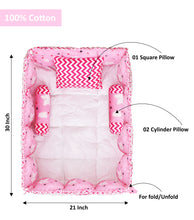 LOREM Pink 3 Pillows & Square shape Cotton Baby Bed for 0-1 Year BB18