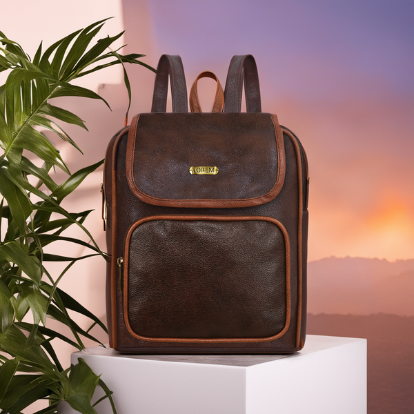 Women's Chocolate & Tan  Dual Tone Faux Leather Backpack | BP03