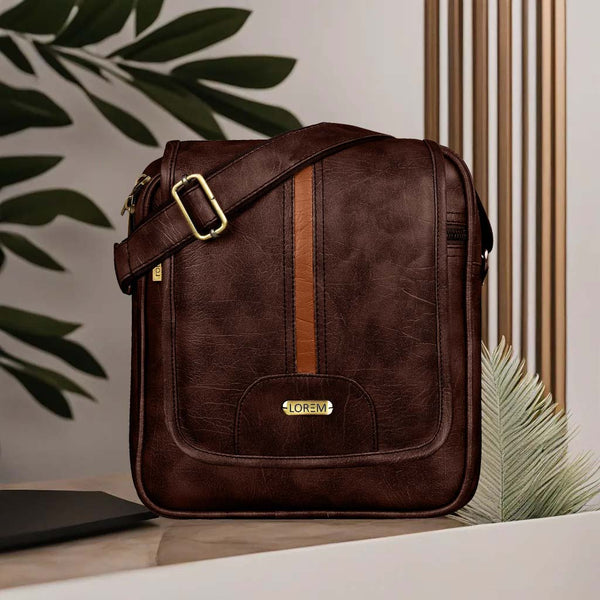 Brown Stylish Faux Leather Cross Body Sling Bag For Men SL02