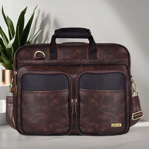 Brown & Black Color Faux Leather 28L Messenger Bag For Men BG97