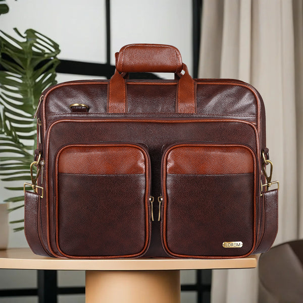 Chocolate & Tan Color Faux Leather 28L Messenger Bag For Men BG95