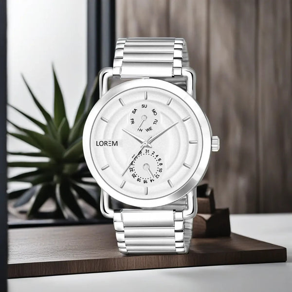 White 3D Embossed Stainless Steel Analog Watch For Men LR121