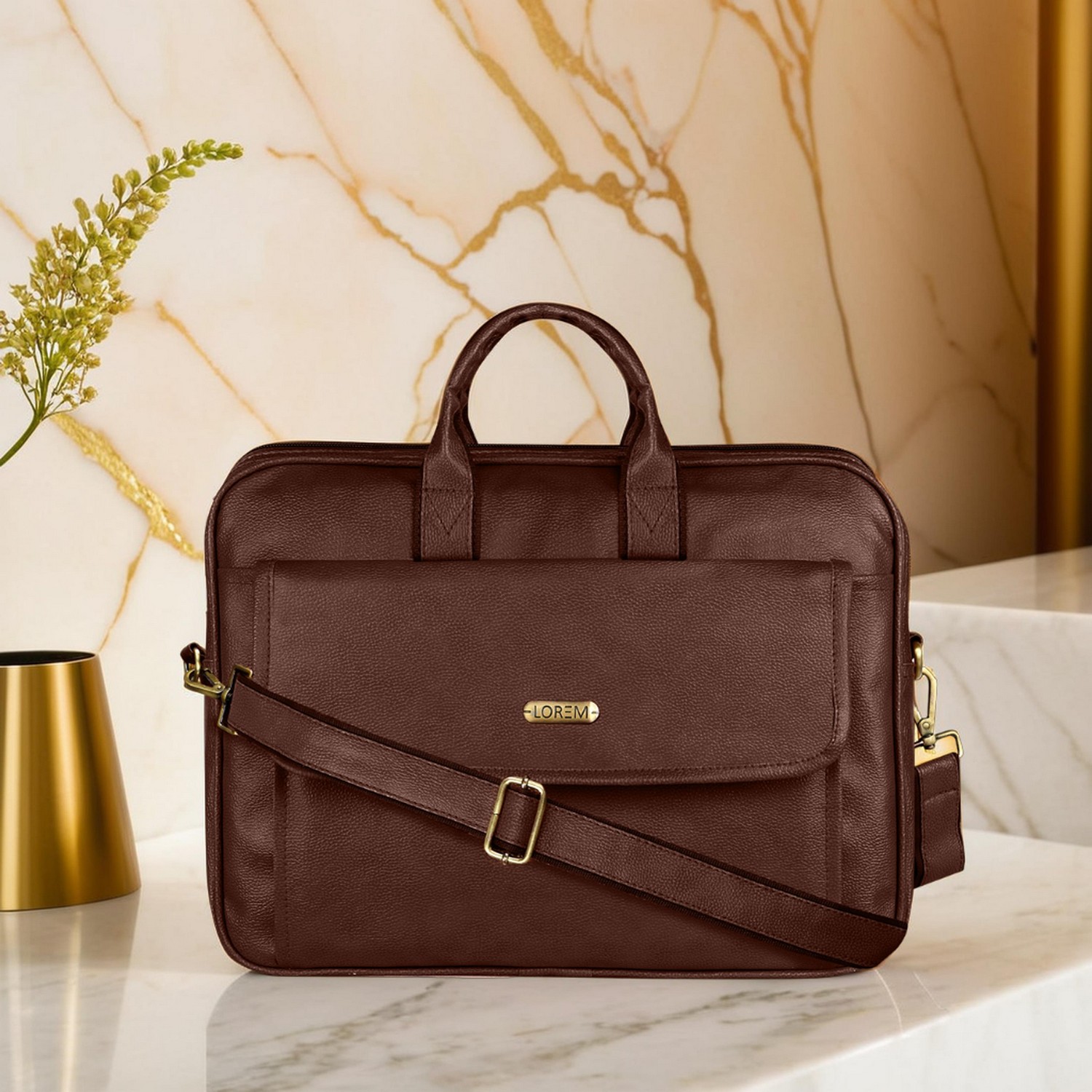 Glossy Brown Color Faux Leather 9.44L Messenger Bag BG113 10 BG113g1