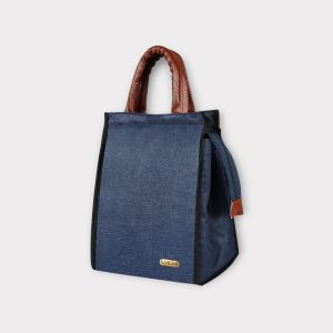 Blue Linen Textured Insulated Tiffin Bag TB07
