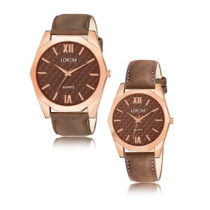 Brown 3d embossed Dial Analog Watch For  Lovely Couple LR83-LR330