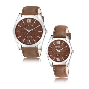 Brown 3d embossed Dial Analog Watch For  Lovely Couple LR85-LR332