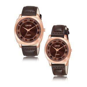 Brown Cubic Designer Printed Dial Analog Watch For  Lovely Couple LR89-LR336